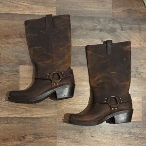 Brown Leather Harness Boots
